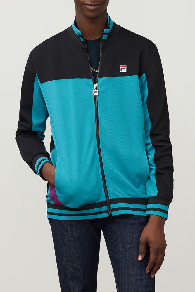 Fila Jacket Tiebreaker Track Mens Black/Blue - India DYF-354910